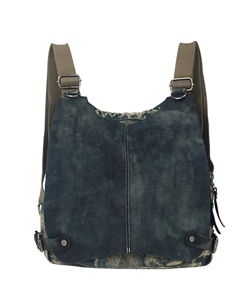 Style Khaki Calf Leather Patchwork Canvas Backpack Satchel Bag MM058 Bag-BGS240620