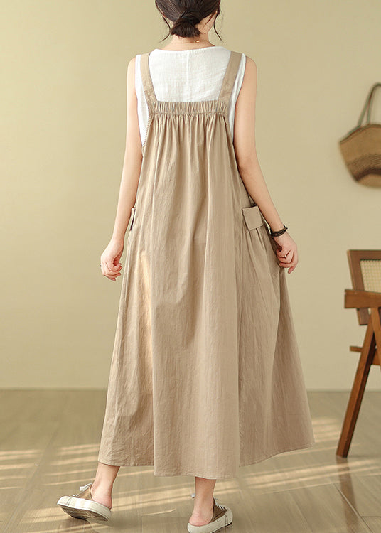 Cotton Summer Cami Oversized Khaki Dress Pockets Style FashionChic