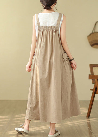 Cotton Summer Cami Oversized Khaki Dress Pockets Style FashionChic
