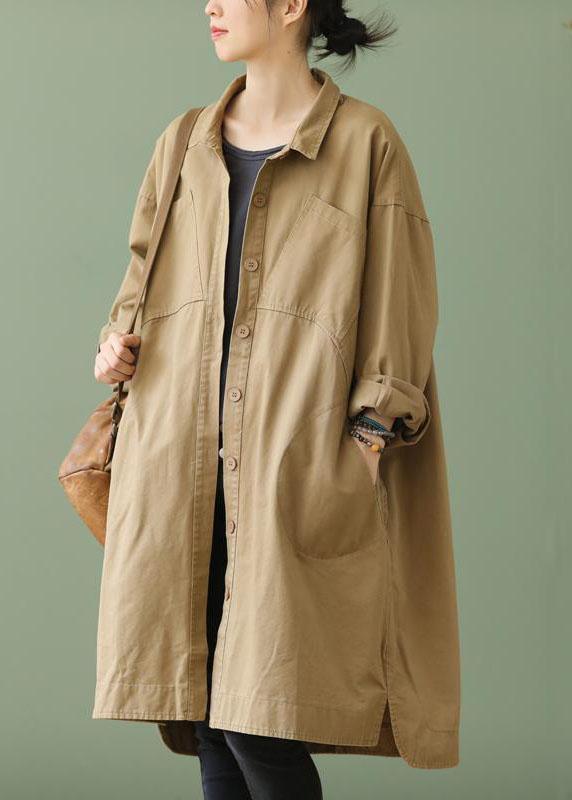 Style Khaki PeterPan Collar Pockets Button low high design Fall Long sleeve Trench Coat QS052 WT-WG-TCT210914