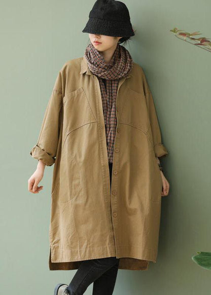 Style Khaki PeterPan Collar Pockets Button low high design Fall Long sleeve Trench Coat QS052 WT-WG-TCT210914