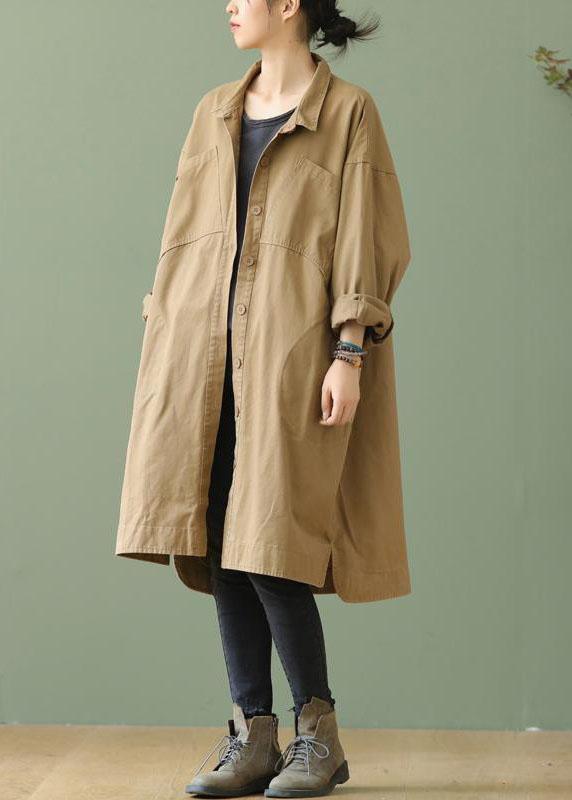 Style Khaki PeterPan Collar Pockets Button low high design Fall Long sleeve Trench Coat QS052 WT-WG-TCT210914