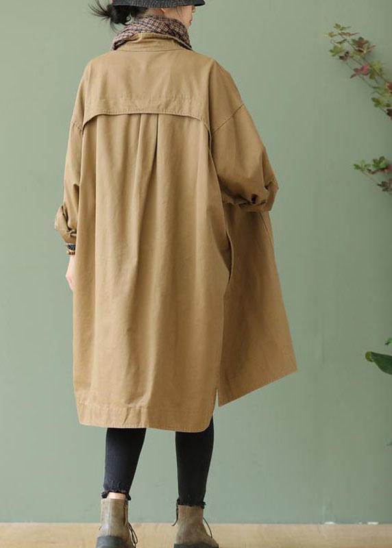 Style Khaki PeterPan Collar Pockets Button low high design Fall Long sleeve Trench Coat QS052 WT-WG-TCT210914