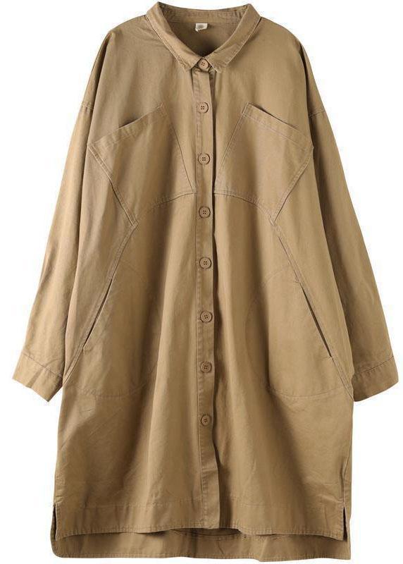 Style Khaki PeterPan Collar Pockets Button low high design Fall Long sleeve Trench Coat QS052 WT-WG-TCT210914