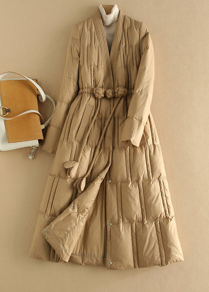 Style Khaki V Neck Pockets Slim Fit Duck Down Parka Winter RX006 ABC