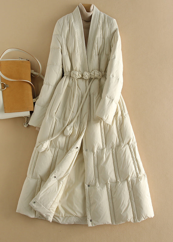 Style Khaki V Neck Pockets Slim Fit Duck Down Parka Winter RX006 ABC