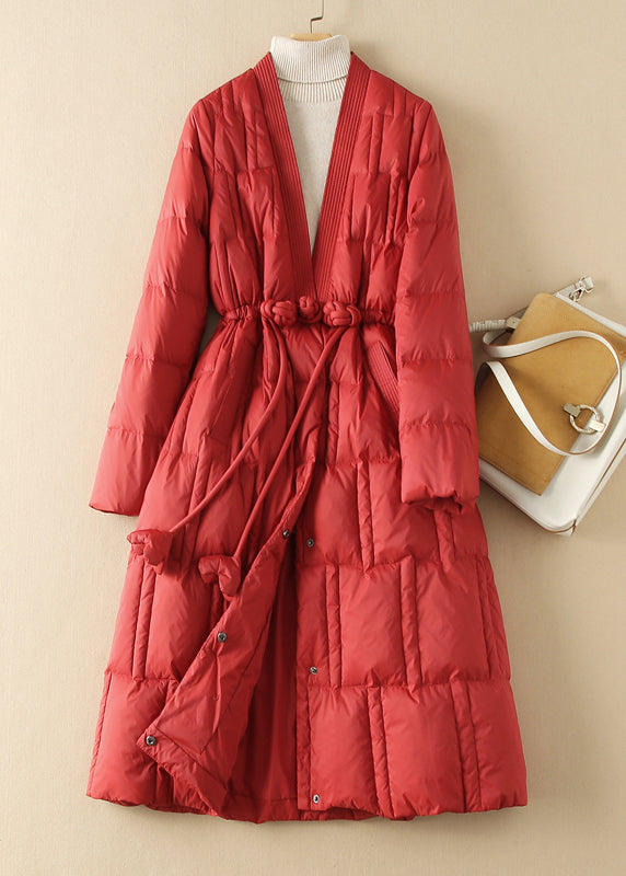 Style Khaki V Neck Pockets Slim Fit Duck Down Parka Winter RX006 ABC