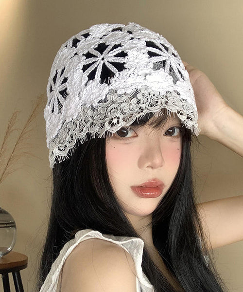 Style Lace Edge Knitted Hollow Flower Thin Boonie Hat WI016 hat-HAT241105