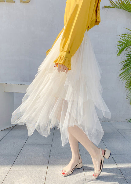 Style Light Blue Asymmetrical Elastic Waist Tulle Skirts Summer QQ1010 Ada Fashion