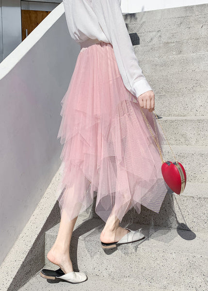 Style Light Blue Asymmetrical Elastic Waist Tulle Skirts Summer QQ1010 Ada Fashion