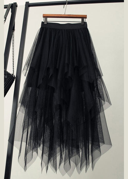 Style Light Blue Asymmetrical Elastic Waist Tulle Skirts Summer QQ1010 Ada Fashion