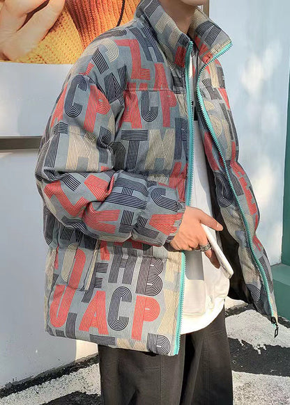 Style Navy Blue Zip Up Letter Pockets Men Parka Winter WL007 MENCW241123