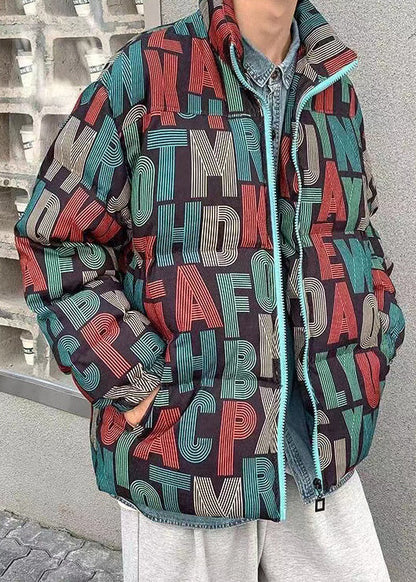 Style Navy Blue Zip Up Letter Pockets Men Parka Winter WL007 MENCW241123