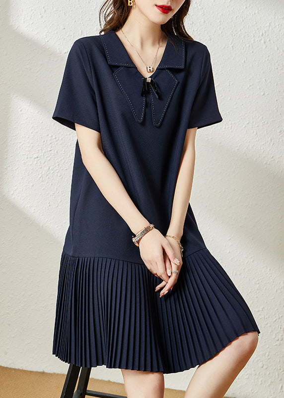 Style Navy Peter Pan Collar Patchwork Cotton Pleated Dresses Summer YY008 OL-SDM2408-16