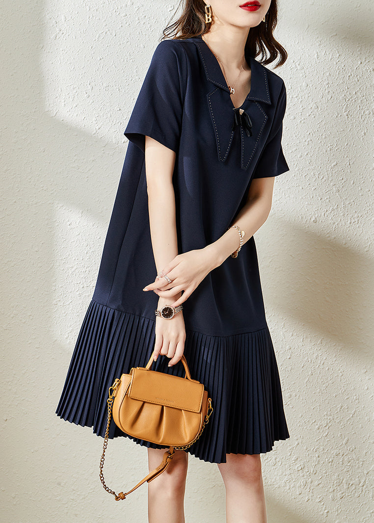 Style Navy Peter Pan Collar Patchwork Cotton Pleated Dresses Summer YY008 OL-SDM2408-16