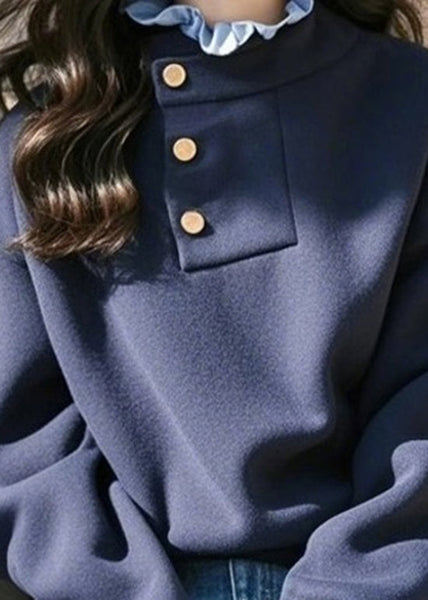 Style Navy Ruffled Patchwork Cotton Sweatshirt Spring TN024 ABC