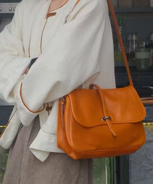 Large Shoulder Orange Bags Leather Capacity Style FashionChic