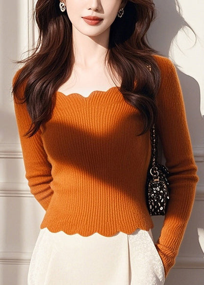 Style Orange O Neck Knit Short Sweater Tops Spring TO014