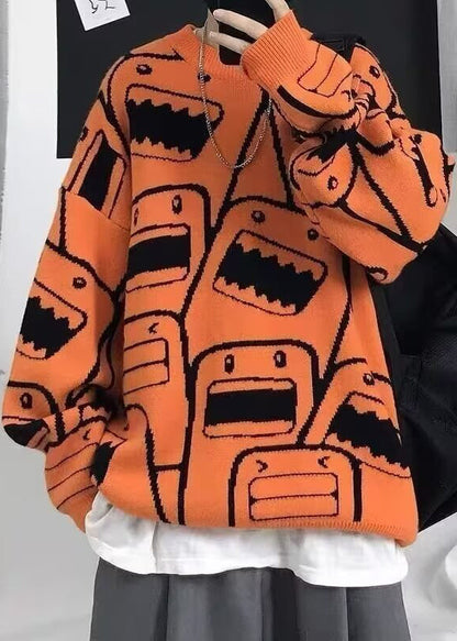 Style Orange O Neck Thick Print Knit Men Sweater Tops Winter EQ020 ABC