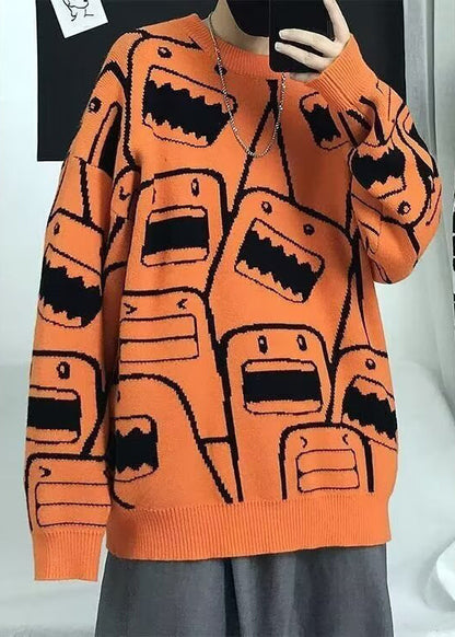 Style Orange O Neck Thick Print Knit Men Sweater Tops Winter EQ020 ABC