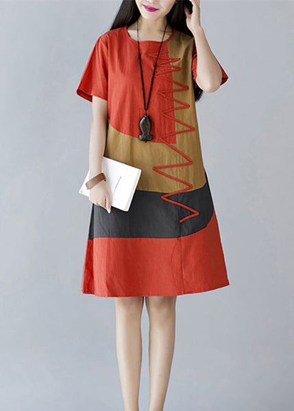 A Dresses Style Orange Summer Line Cotton Print FashionChic