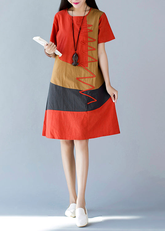 A Dresses Style Orange Summer Line Cotton Print FashionChic