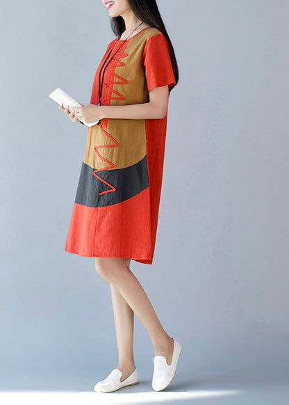 A Dresses Style Orange Summer Line Cotton Print FashionChic