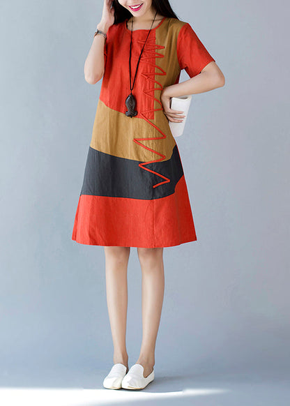 A Dresses Style Orange Summer Line Cotton Print FashionChic