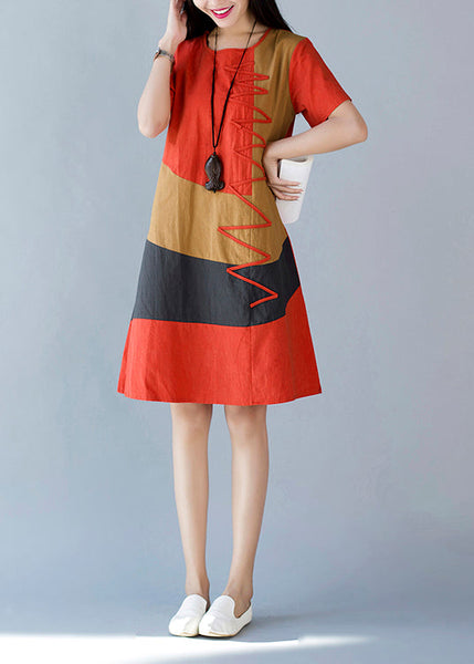 A Dresses Style Orange Summer Line Cotton Print FashionChic