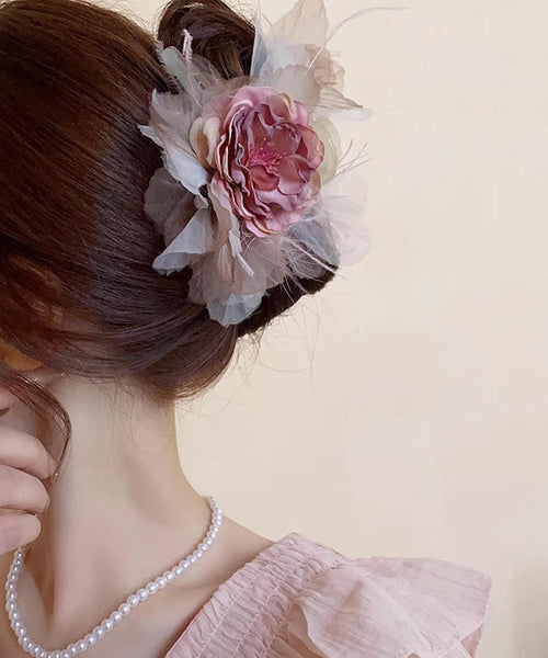 Style Fabric Floral Hairpin Acrylic Pink FashionChic