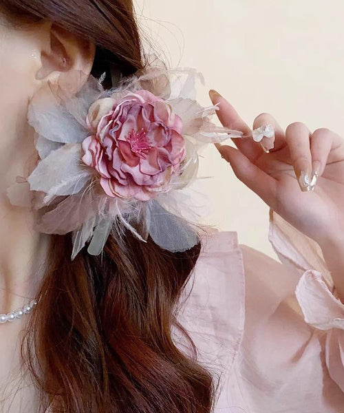 Style Fabric Floral Hairpin Acrylic Pink FashionChic