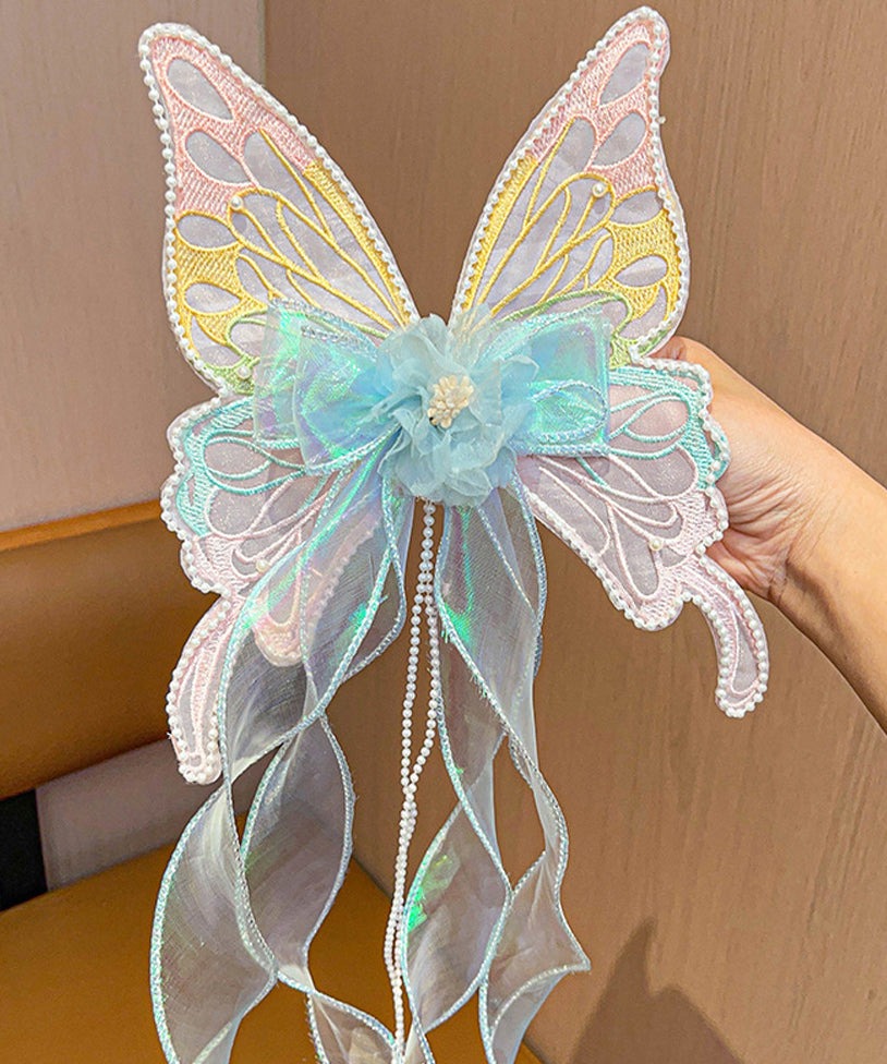 Style Pink Alloy Pearl Tulle Butterfly Ribbon Girls Hairpin YG026 ABC