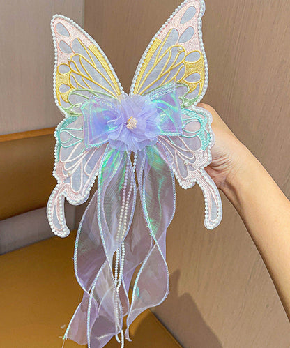 Style Pink Alloy Pearl Tulle Butterfly Ribbon Girls Hairpin YG026 ABC