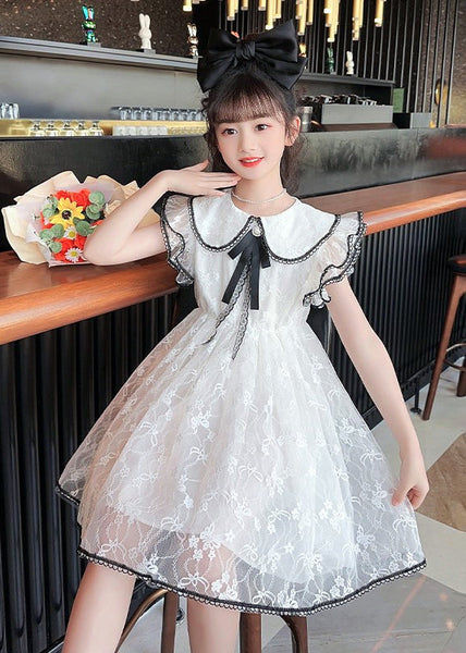 Style Pink O-Neck Bow Patchwork Tulle Kids Maxi Gowns Dress Summer XZ003 SDGL240618