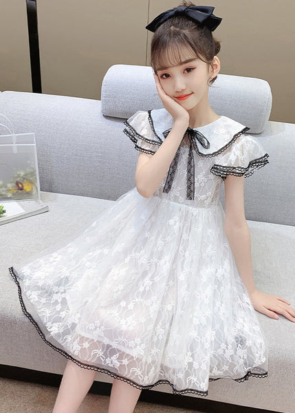 Style Pink O-Neck Bow Patchwork Tulle Kids Maxi Gowns Dress Summer XZ003 SDGL240618