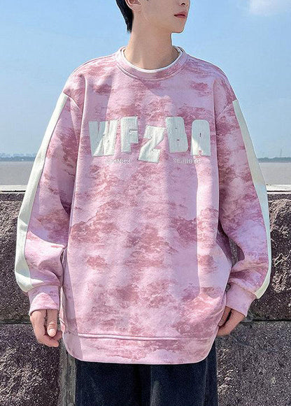 Style Pink O Neck Tie Dye Cotton Mens Sweatshirt Streetwear Fall EQ002 ABC