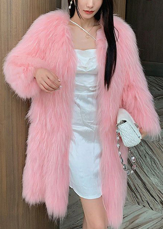 Style Pink V Neck Mink Hair Leather And Fur Long Coats Winter WZ030 ABC