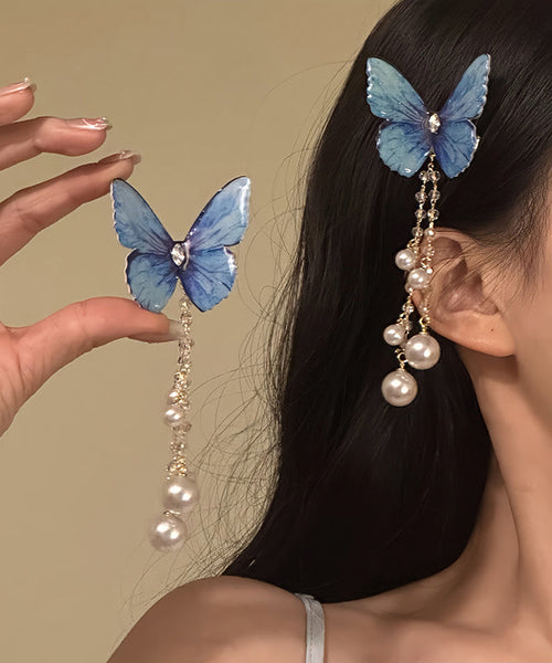 Butterfly Hairpin Style Zircon Tassel Pearl Purple Alloy FashionChic