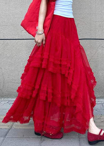 Waist Tulle Skirt Cake Elastic Red Style Maxi Summer FashionChic