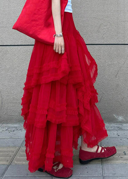 Waist Tulle Skirt Cake Elastic Red Style Maxi Summer FashionChic