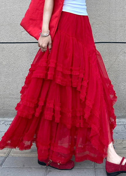 Waist Tulle Skirt Cake Elastic Red Style Maxi Summer FashionChic