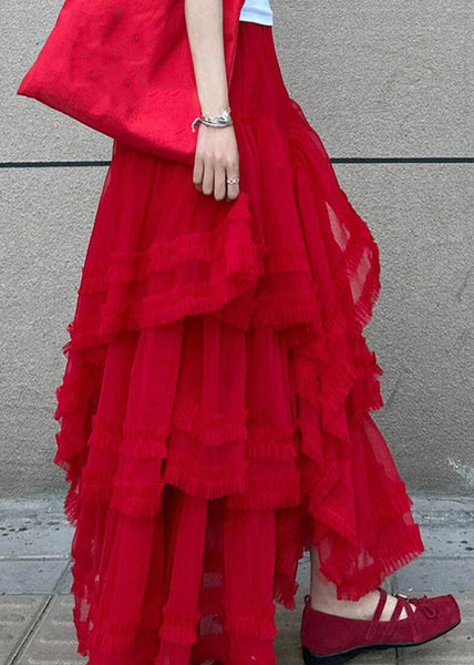 Waist Tulle Skirt Cake Elastic Red Style Maxi Summer FashionChic