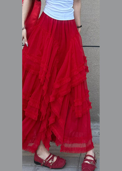 Waist Tulle Skirt Cake Elastic Red Style Maxi Summer FashionChic