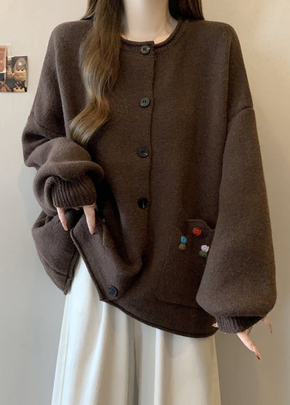 Style Red O Neck Button Pockets Knit Cardigan Winter RG025 ABC