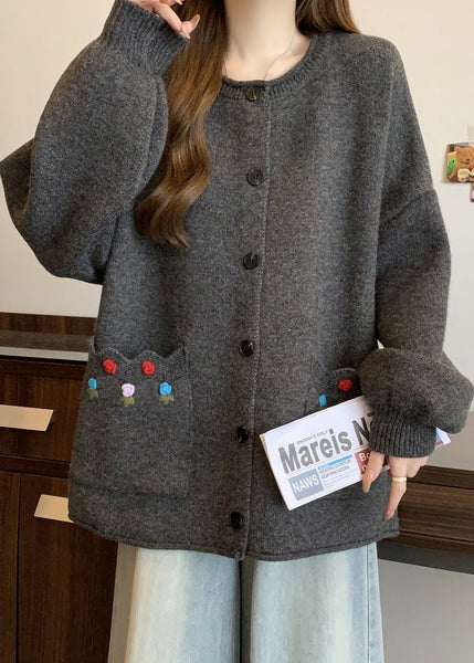 Style Red O Neck Button Pockets Knit Cardigan Winter RG025 ABC