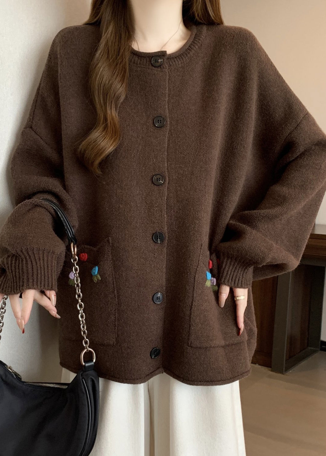 Style Red O Neck Button Pockets Knit Cardigan Winter RG025 ABC