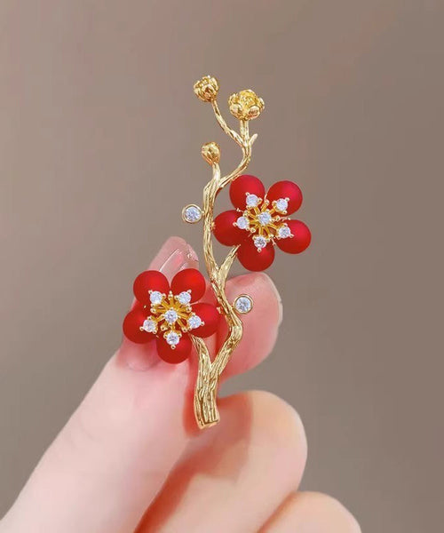 Style Red Sterling Silver Overgild Zircon Plum Blossom Brooch ET022 ABC