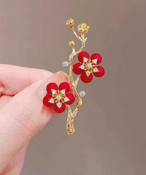 Style Red Sterling Silver Overgild Zircon Plum Blossom Brooch ET022 ABC