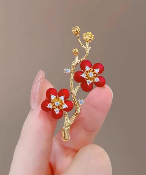 Style Red Sterling Silver Overgild Zircon Plum Blossom Brooch ET022 ABC
