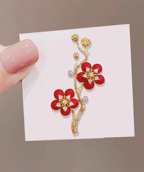 Style Red Sterling Silver Overgild Zircon Plum Blossom Brooch ET022 ABC
